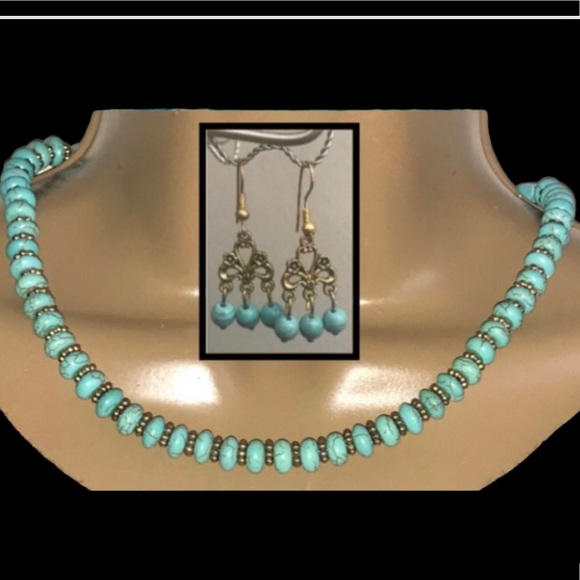 Turquoise & beads Necklace-Earrings. - Picture 1 of 7